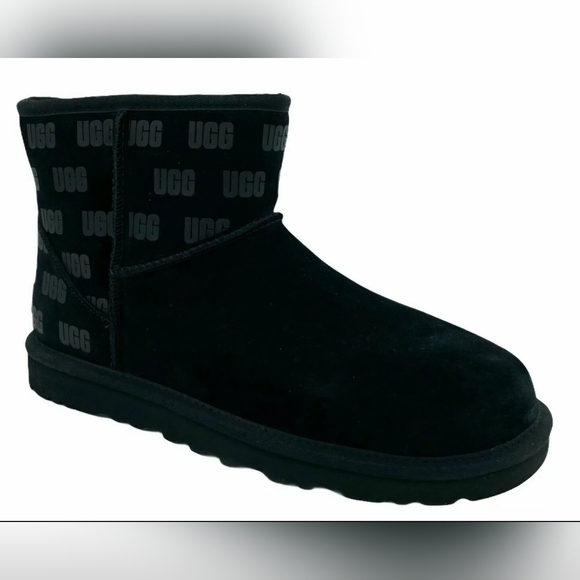 NEW UGG MEN\'S CLASSIC MINI II UGG PRINT LOGO BLACK SUEDE SHEEPSKIN BOOTS Size 10 main image 7